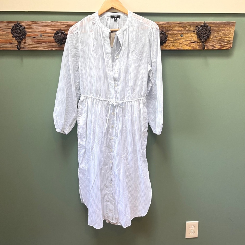 J.Crew Tie-waist cotton voile midi dress in deck stripe coastal minimalist Sz 4